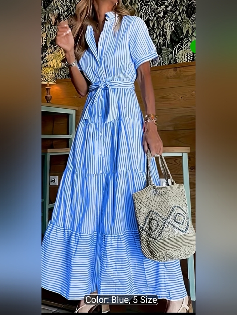 NWT Light Blue Striped Tie-Waist Maxi Dress